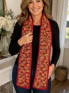 Vibrant Red and Yellow Crochet Scarf